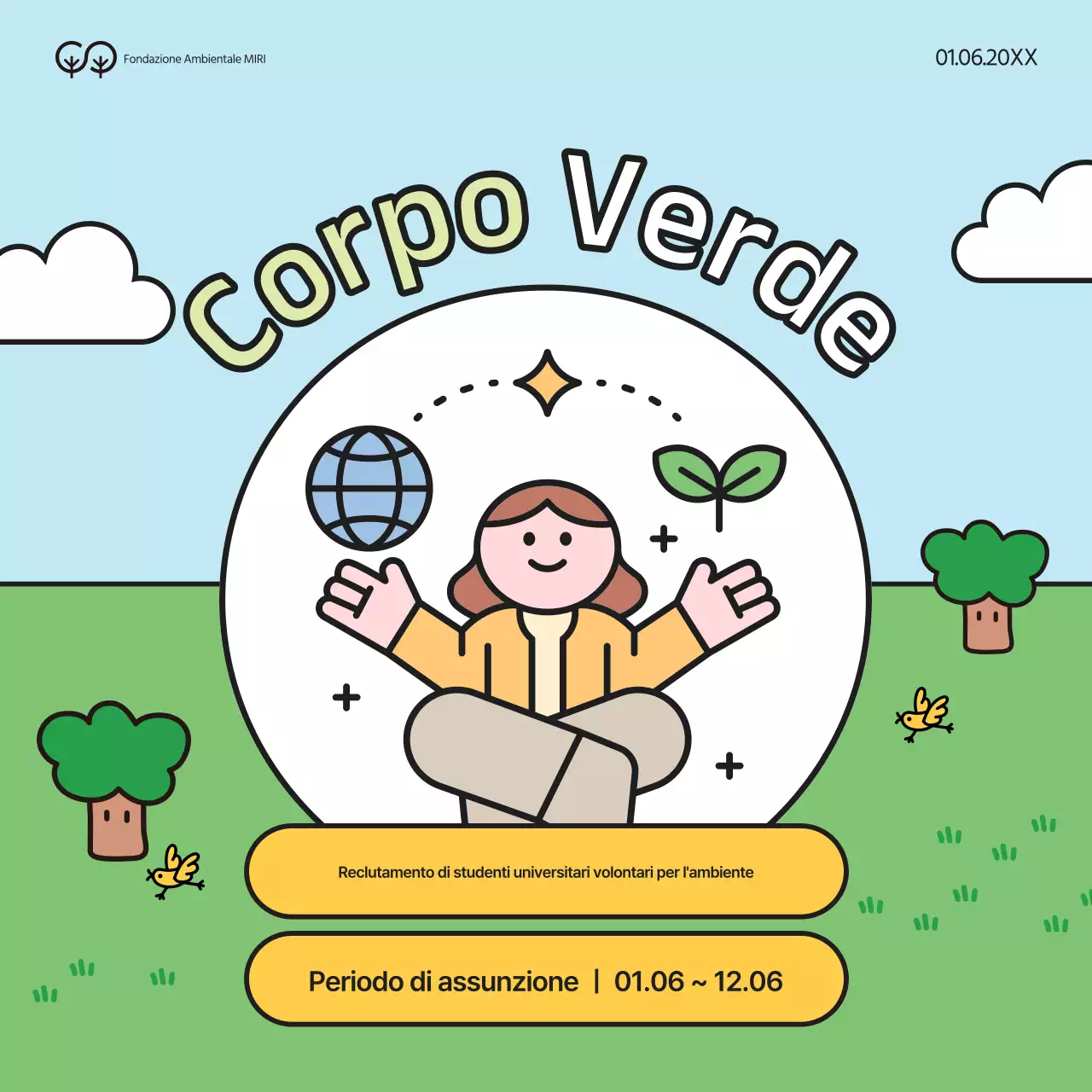 Campagna di reclutamento per studenti universitari volontari ambientali verdi e gialli