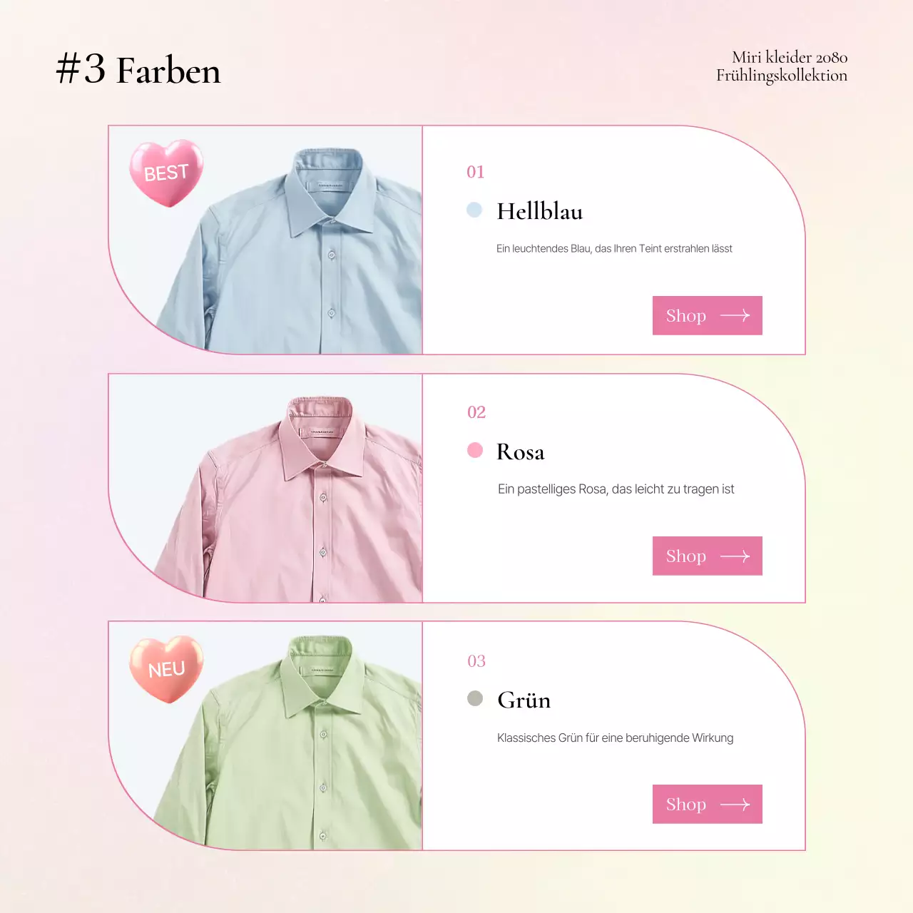 Förderung kitschiger Modeproduktbeschreibungen in Gelb und Rosa