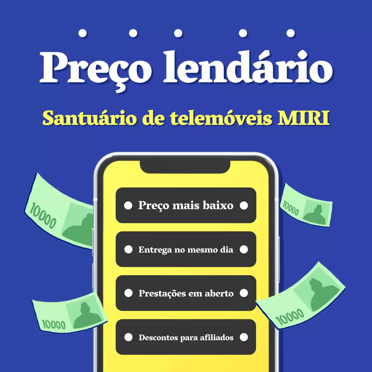 Promover os preços mais baixos em telemóveis retro azuis e amarelos