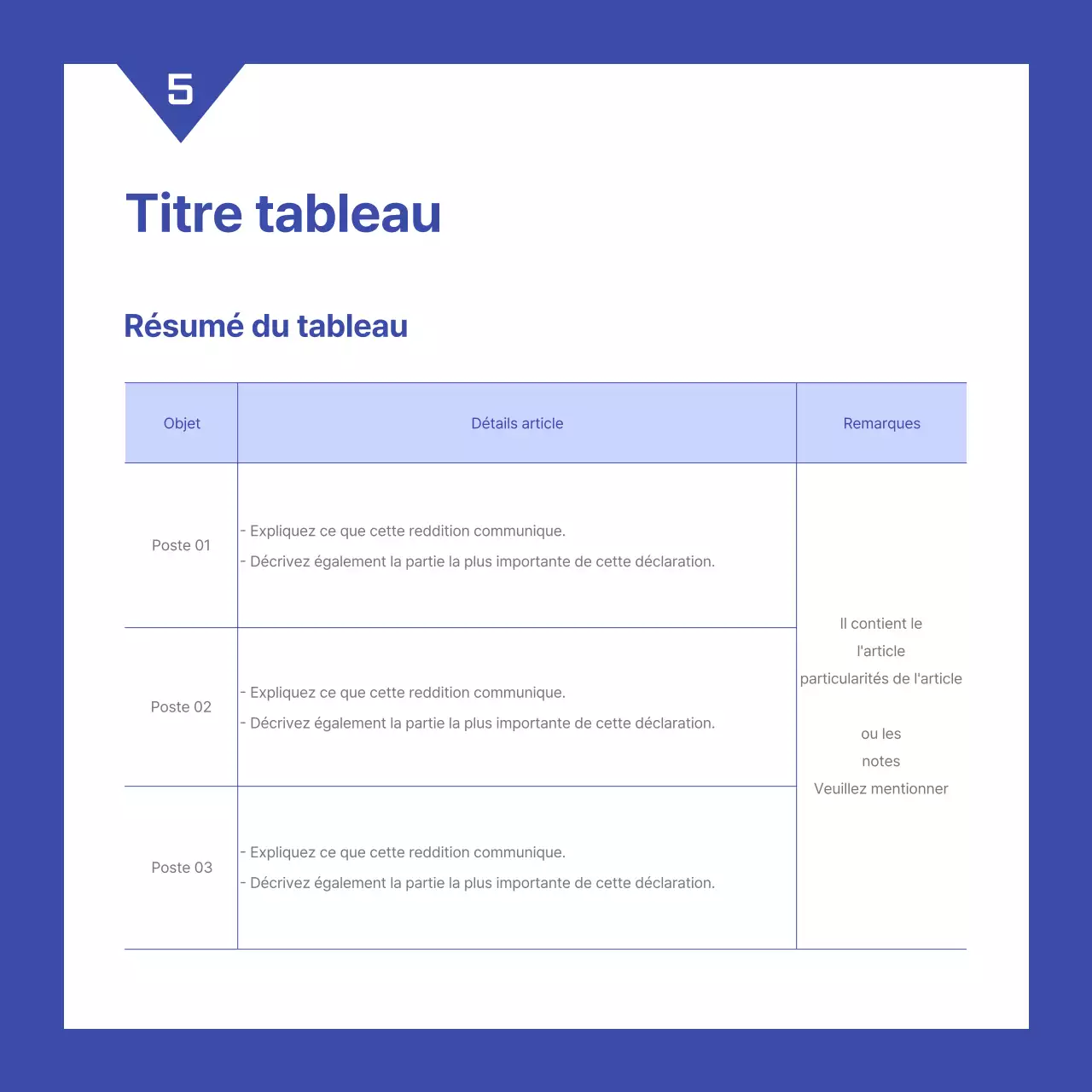 Un simple rapport d'évaluation des performances de l'entreprise en bleu et blanc