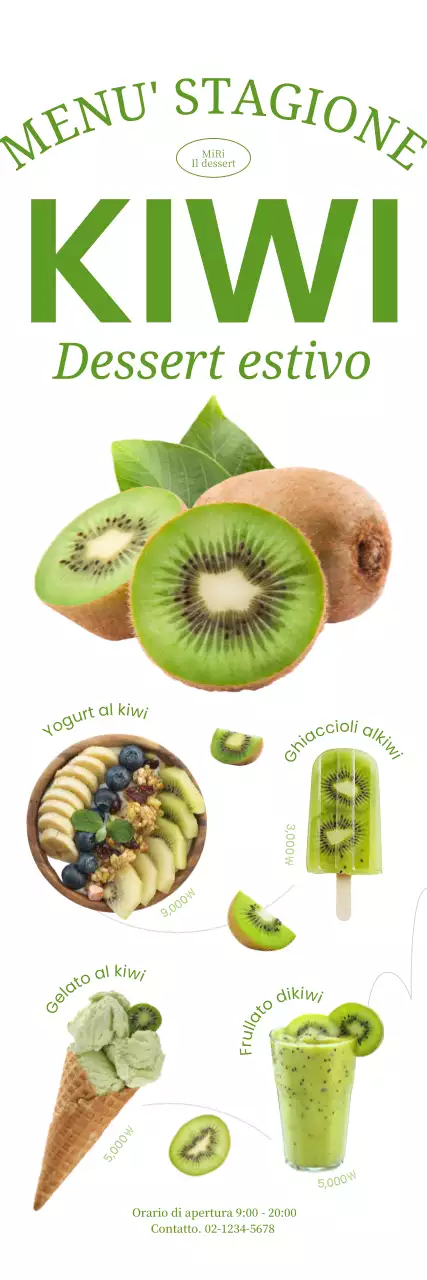 Banner di un caffè rinfrescante con dessert al kiwi