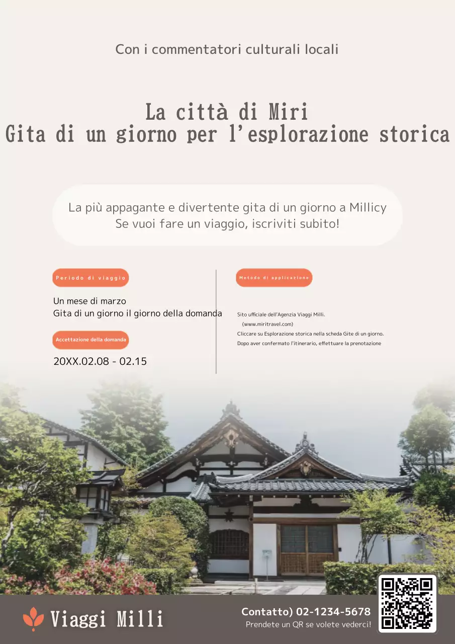 Promuovere gite di un giorno con foto di architetture tradizionali in beige e arancione