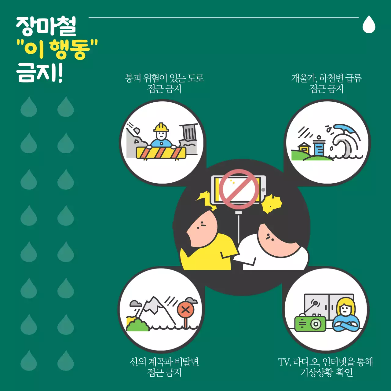 검정과 파랑의 팝아트적인 장마철 안전수칙 안내서