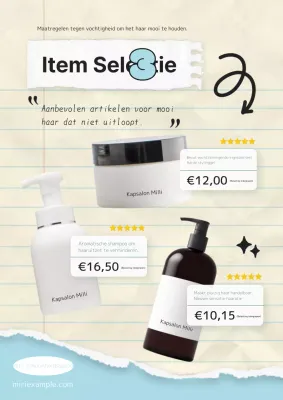 Ivoor en hemelsblauw trendy haarverzorgingsproducten voor het regenseizoen Introductie advertentie.