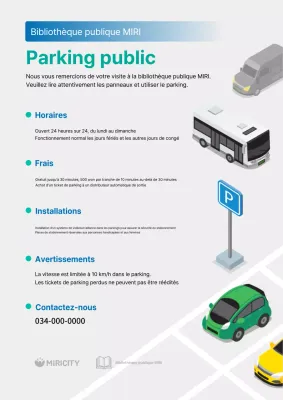 Informations sur l'utilisation des parkings publics modernes bleus et gris