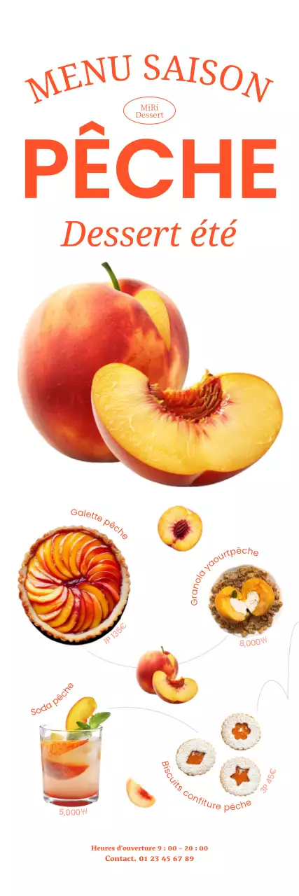 Bannière de café dessert rafraîchissant à la pêche