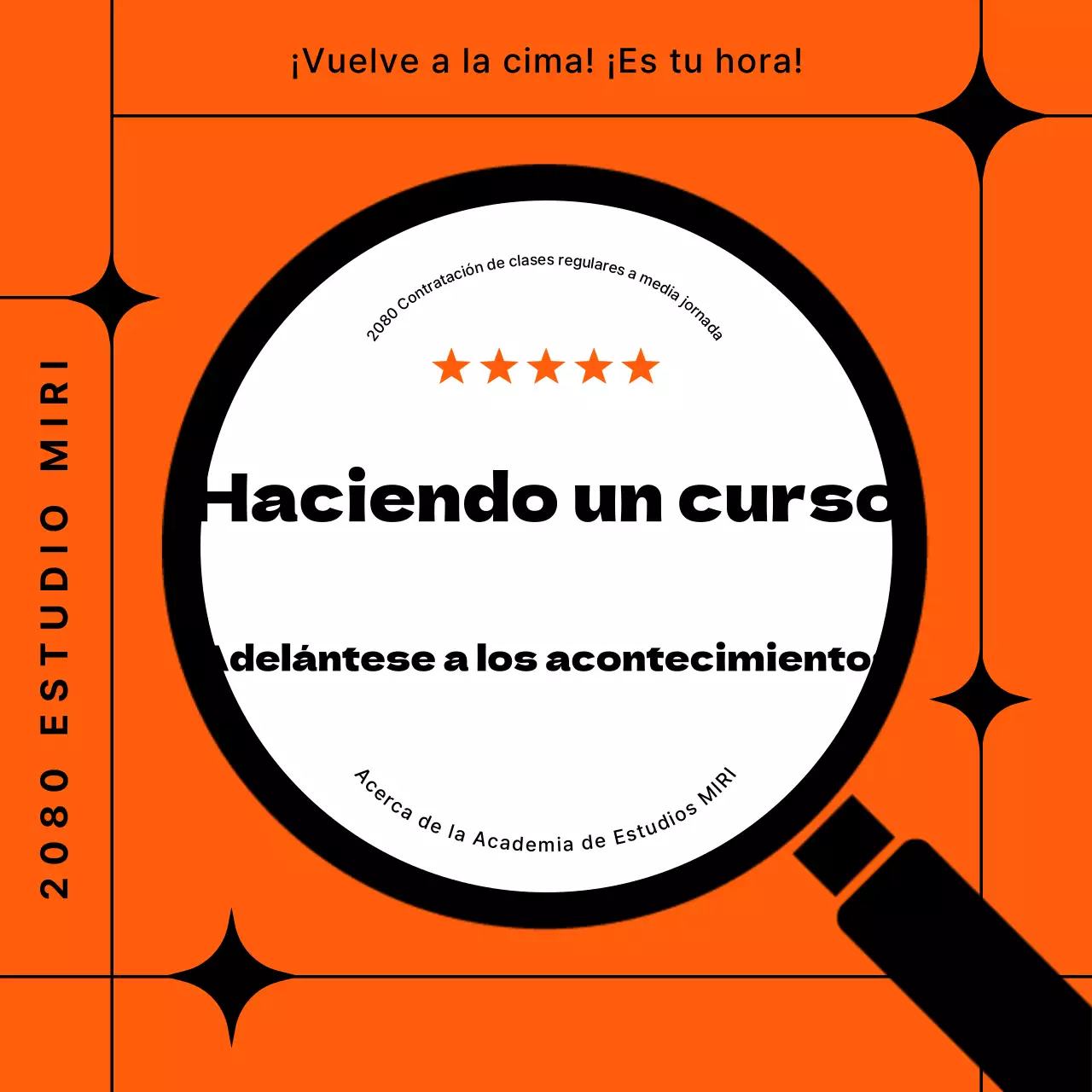 Folleto simple naranja y negro de la escuela de media jornada