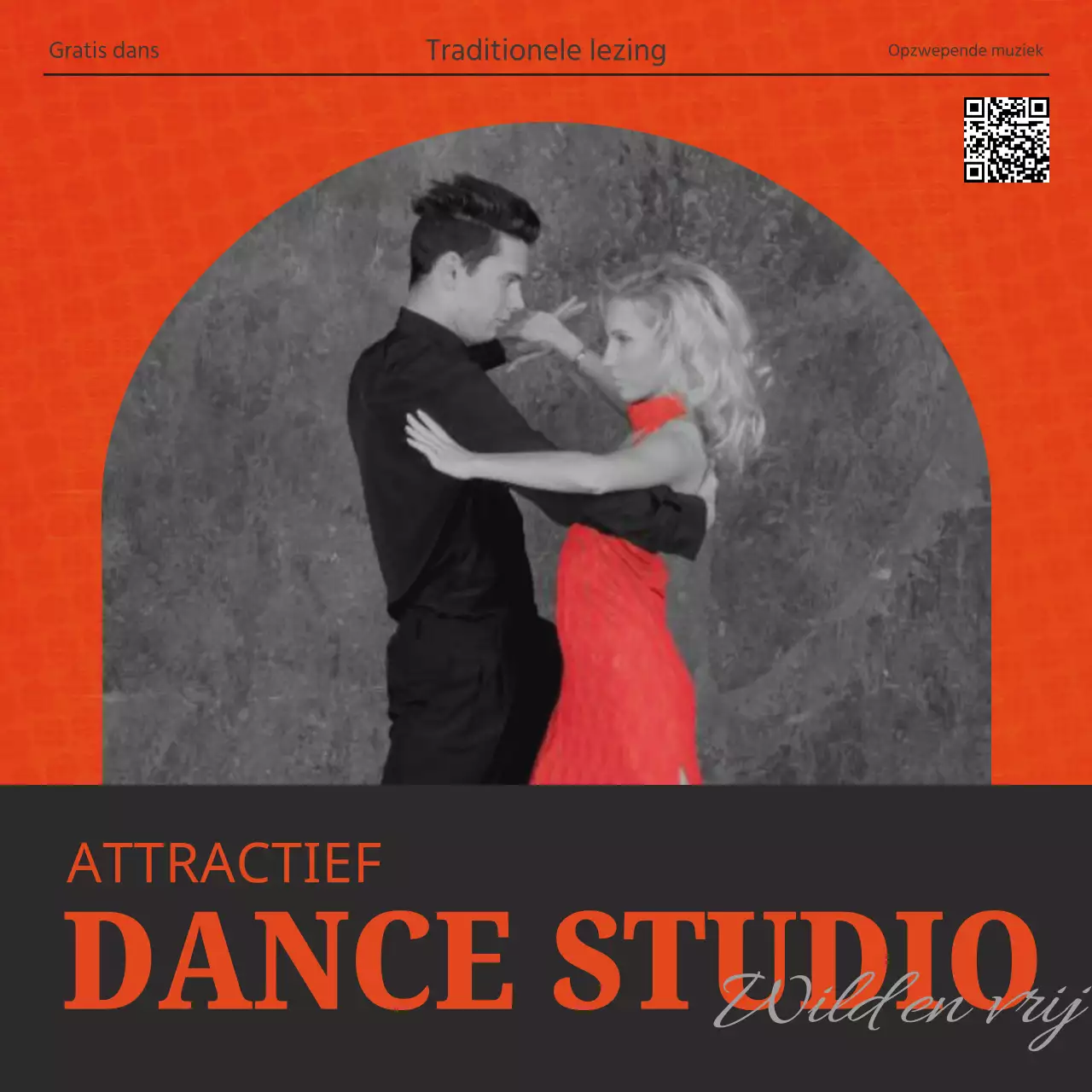 Een post ter promotie van een luxe dansstudio in rood en zwart.