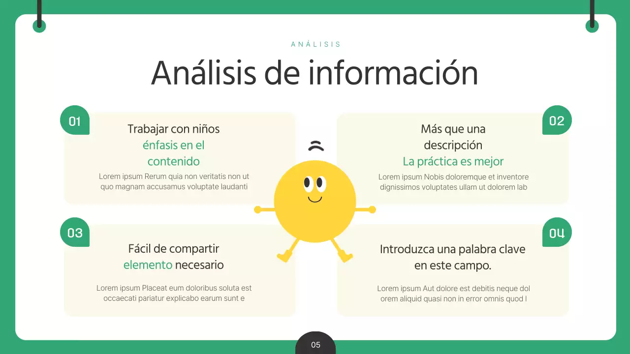 Un informe analítico verde y amarillo sobre los contenidos infantiles