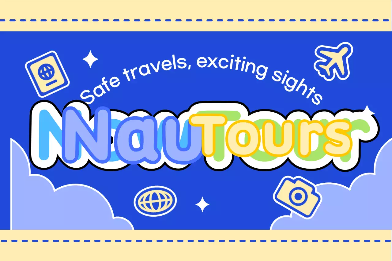 Design a cute tour guide with clouds and different icons