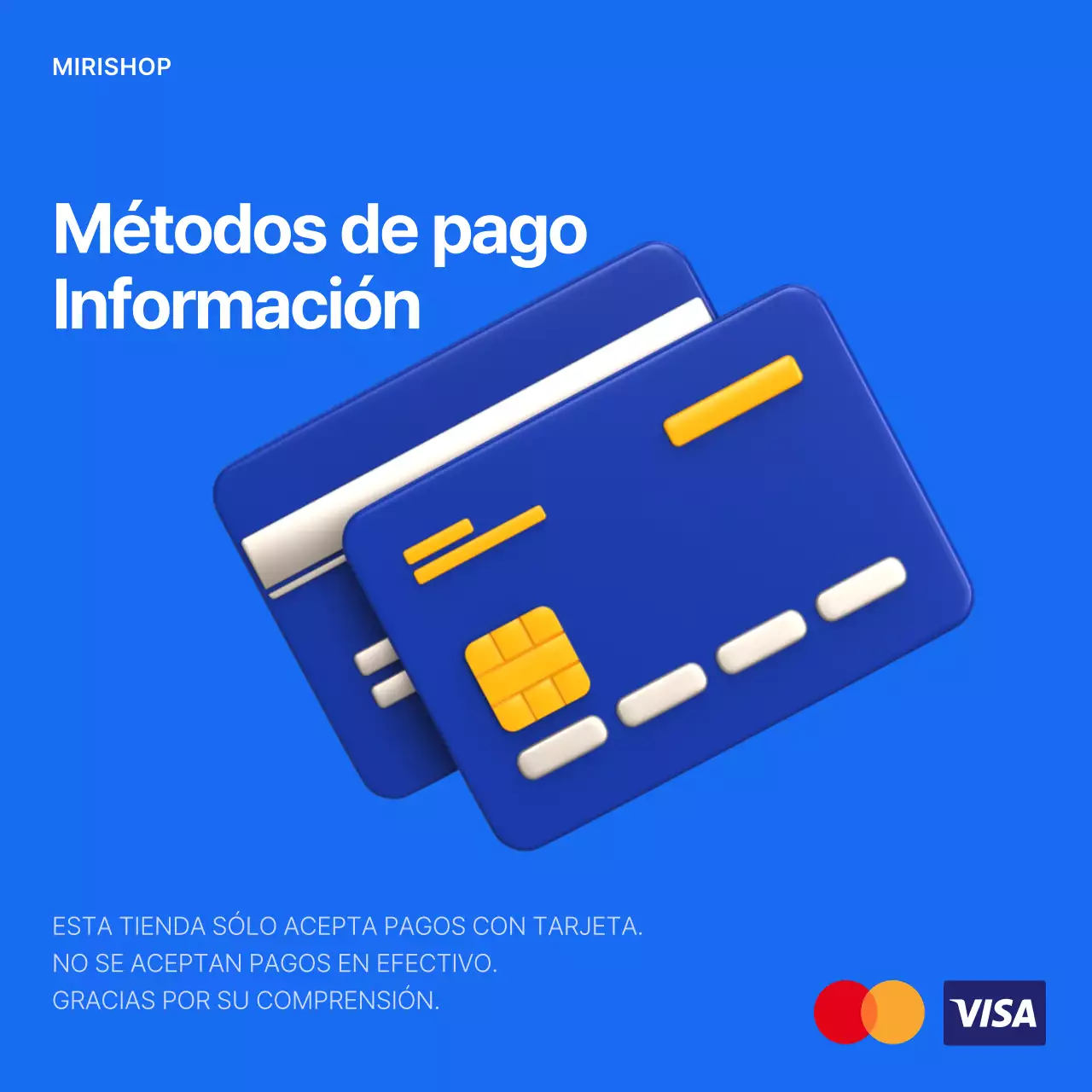 Un simple aviso de pago con tarjeta azul y blanca