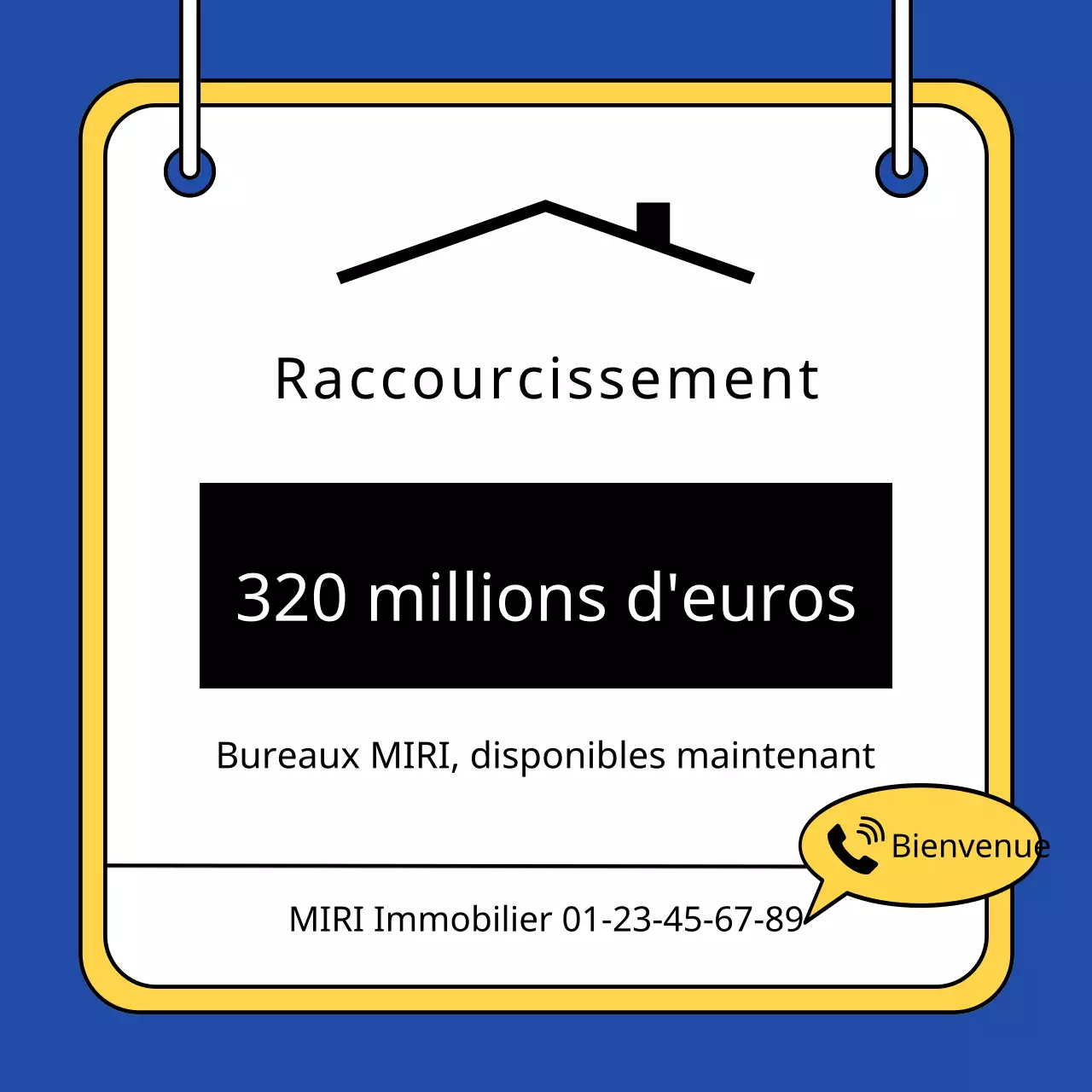 Une simple annonce de vente d'un bien immobilier en jaune et bleu