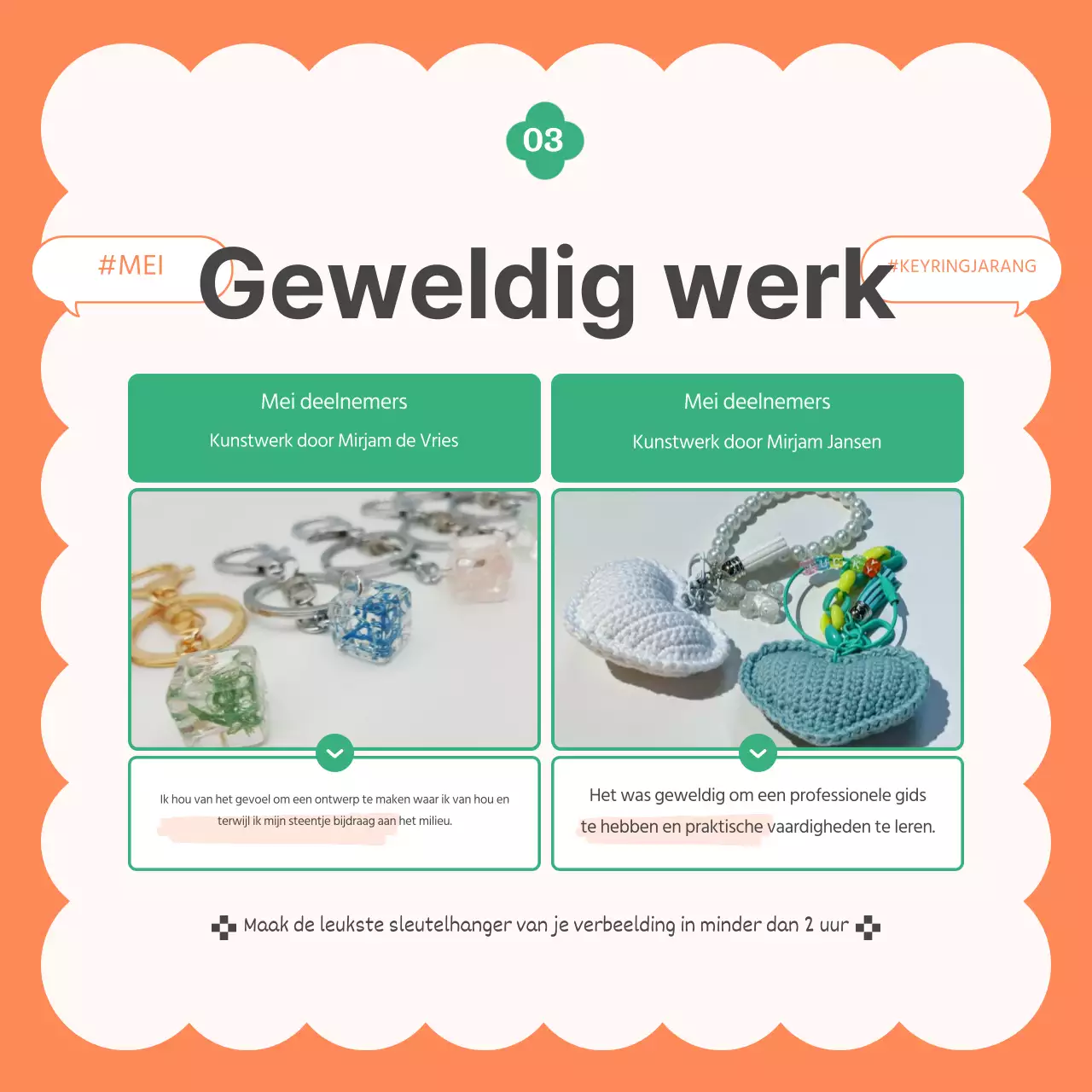 Maak moderne upcyclede goederen in oranje en groene post