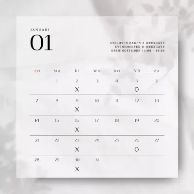 Een eenvoudig en emotioneel concept voor een verkoopgerelateerde afsprakenkalender met witte plantschaduwen.