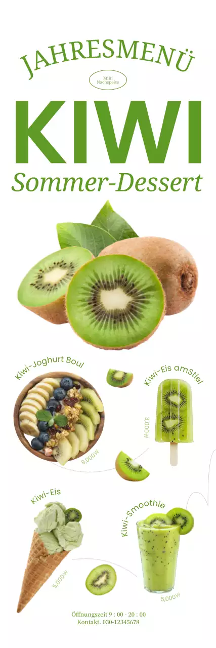 Erfrischendes Kiwi-Dessert-Café-Banner