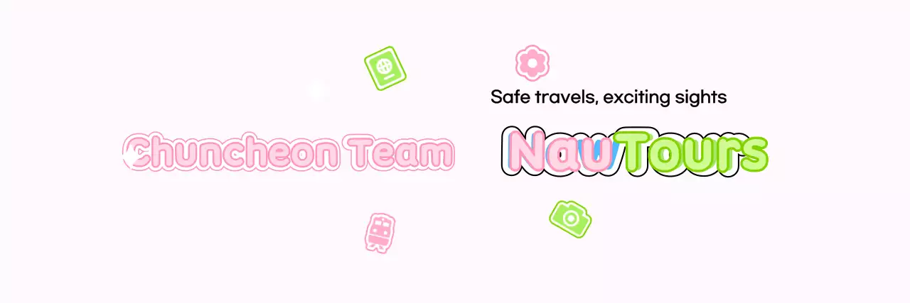 Design a cute tour guide with clouds and different icons