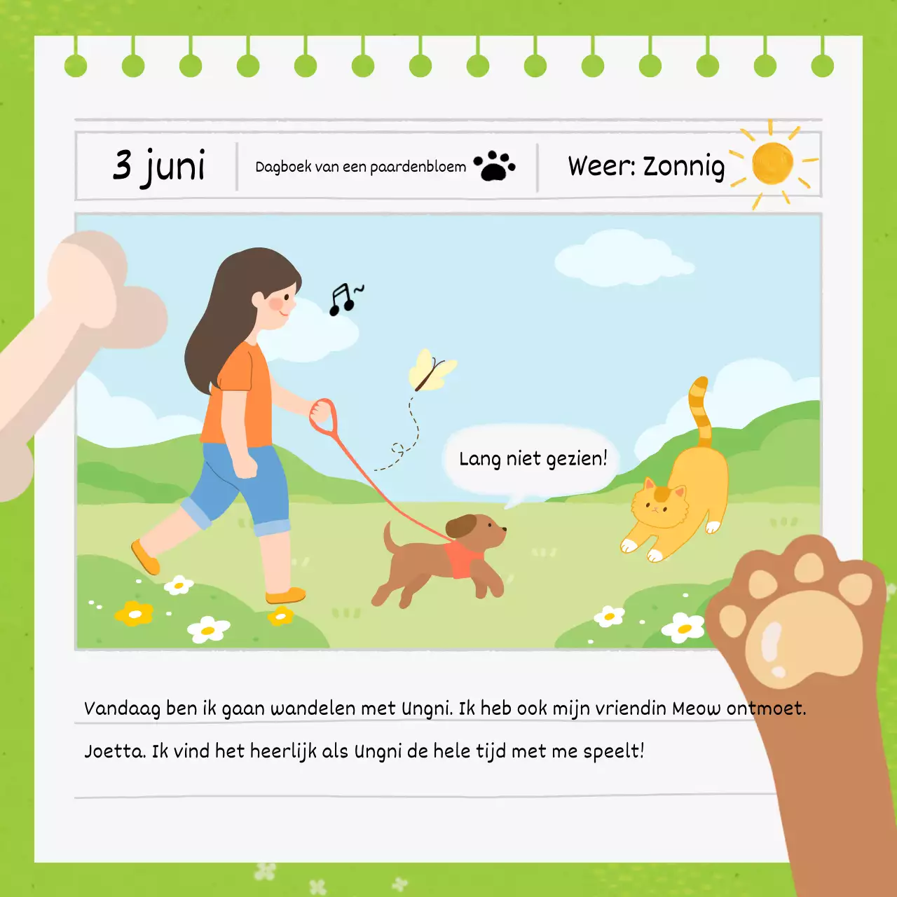 Een schattig geïllustreerd dagboek in chartreuse en wit