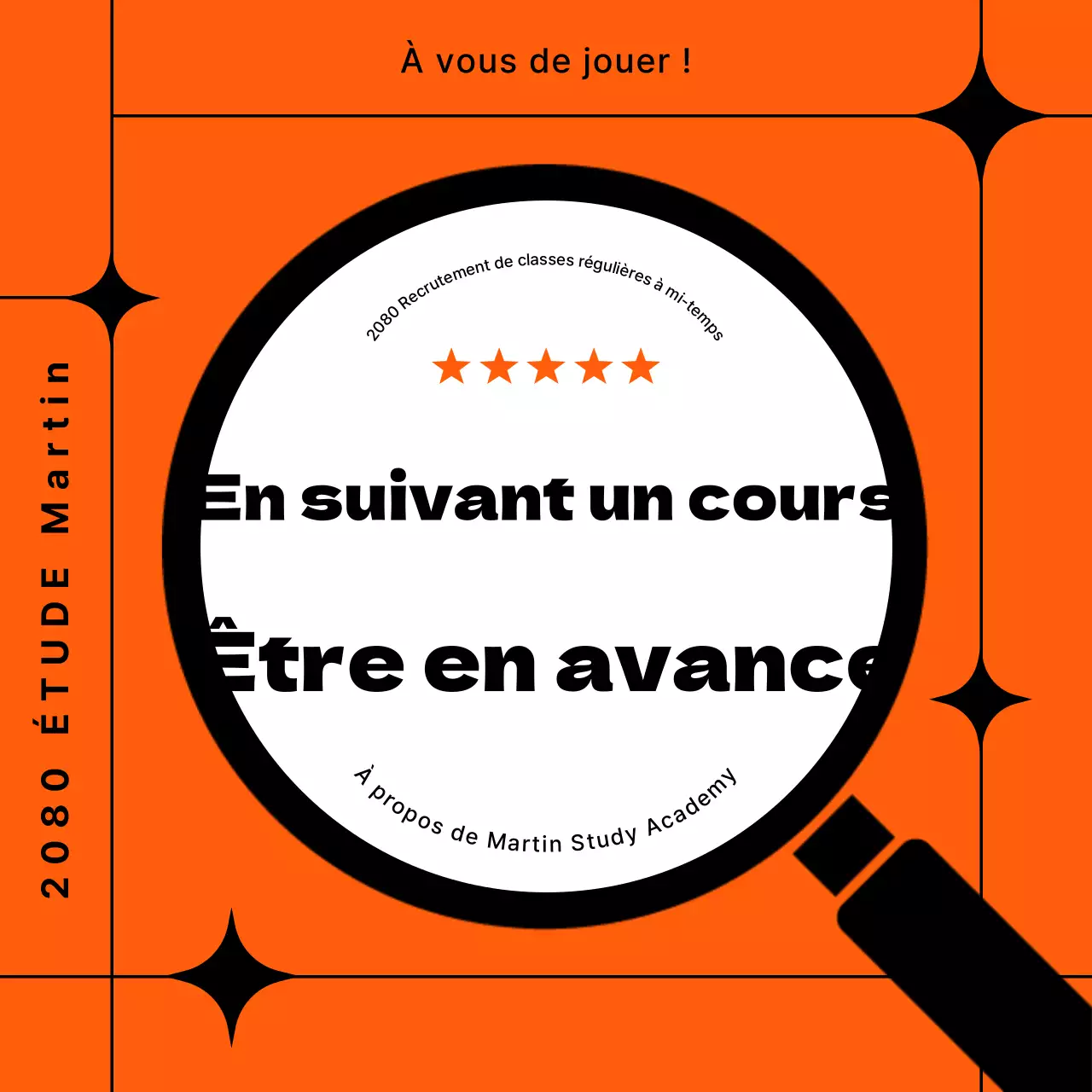 Prospectus simple de l'école de demi-journée orange et noire