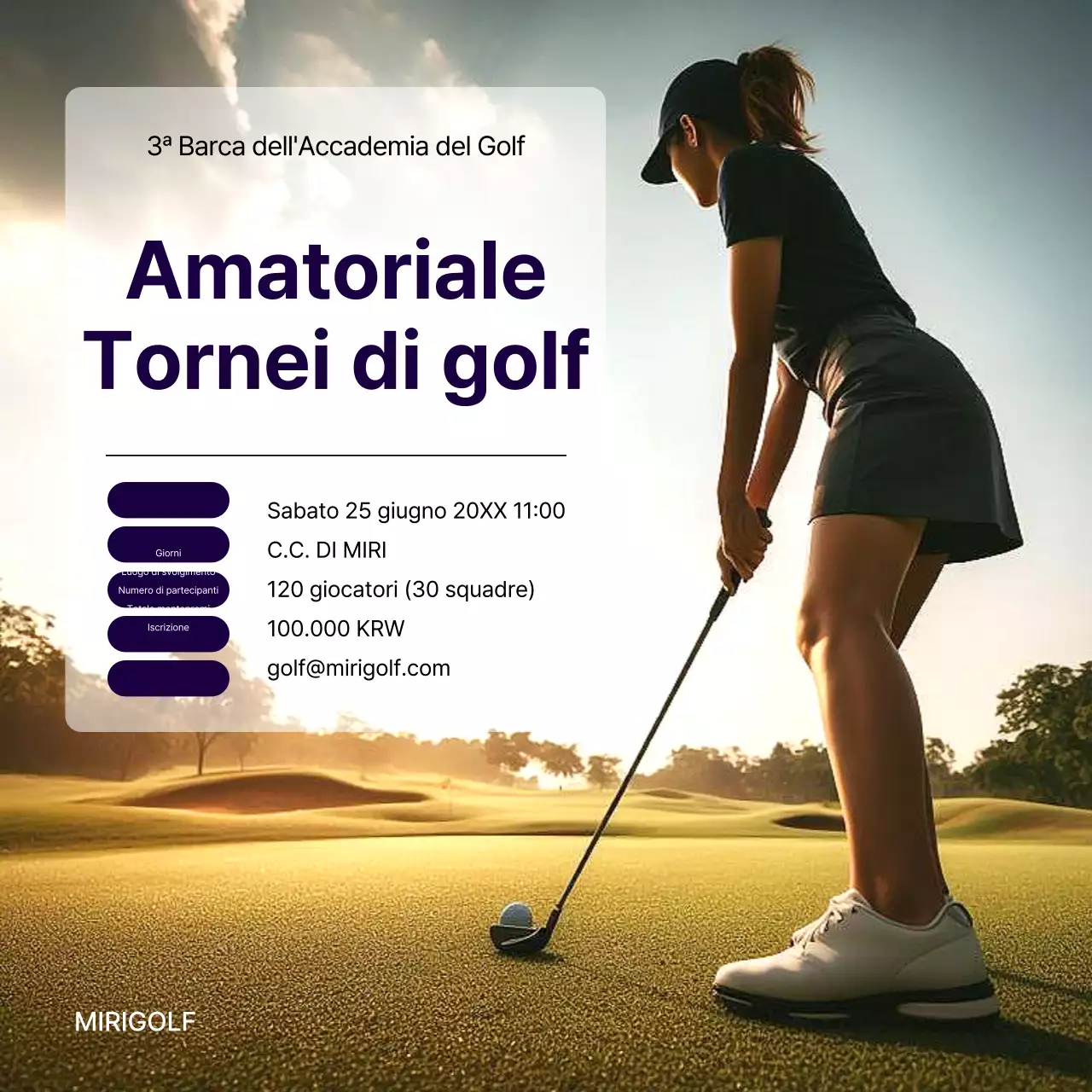 Promuovere un semplice torneo di golf in verde e blu navy