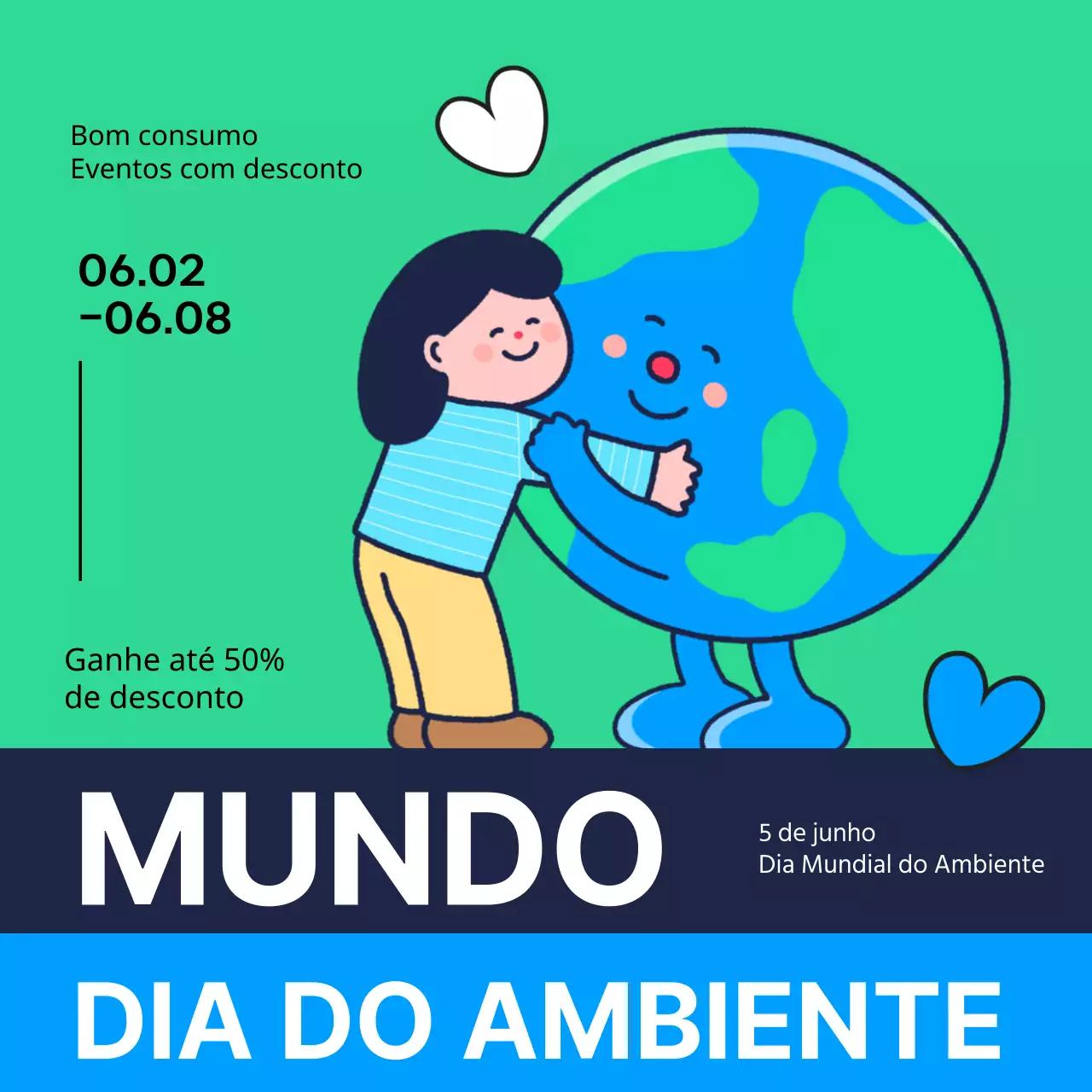 Promover eventos naturais do Dia da Terra em verde e azul-marinho