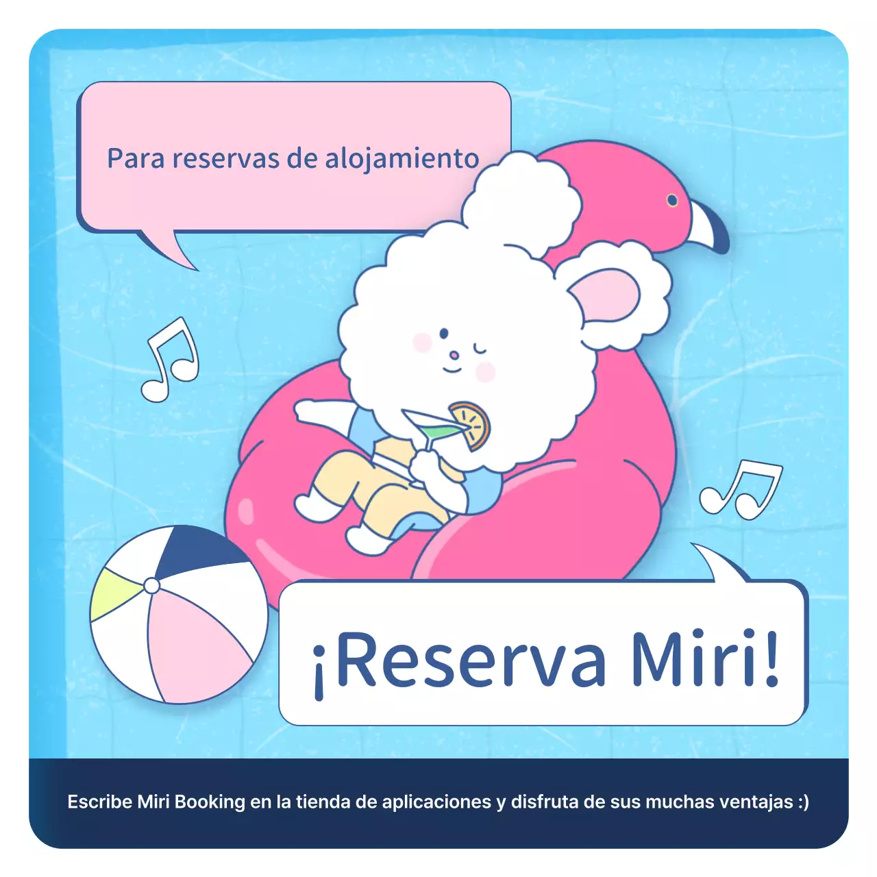 Un bonito anuncio de casa de veraneo en azul claro y rosa