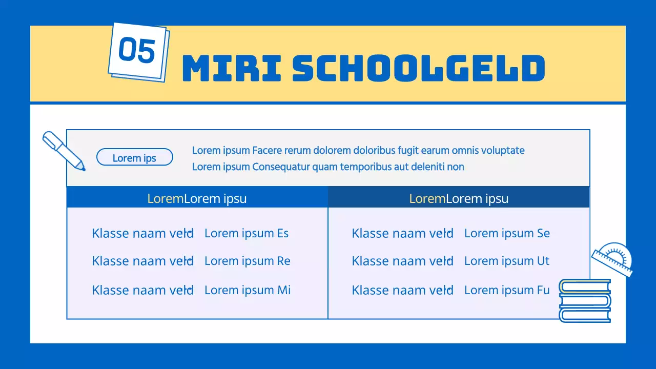 Een kitscherig geel en blauw schoolprospectus