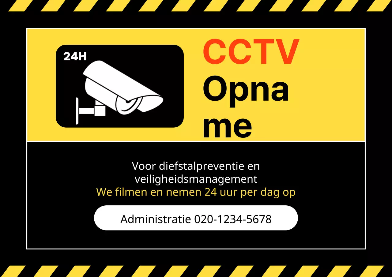 Eenvoudig zwart met geel bericht voor CCTV-opname