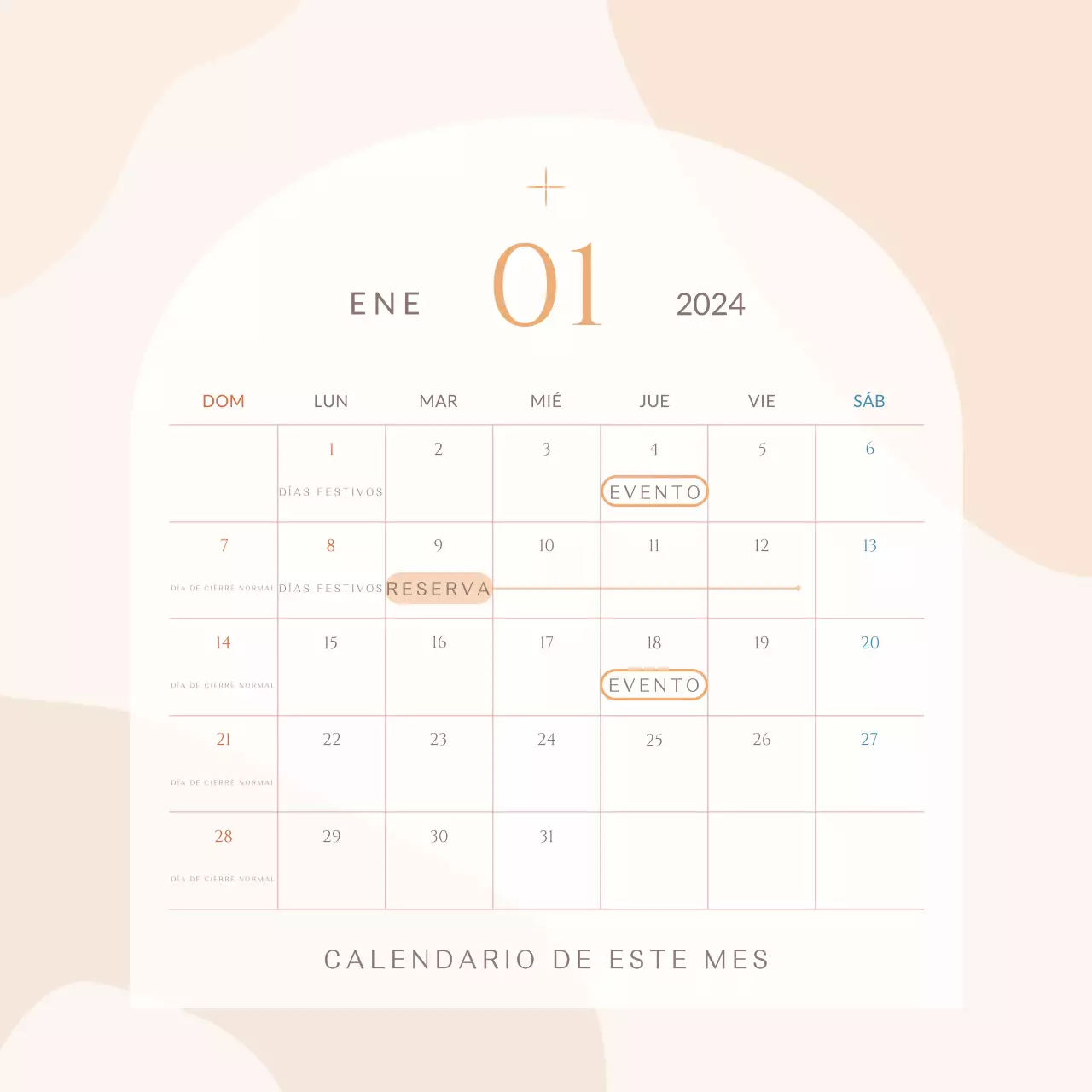 Calendario sencillo de anuncios de citas relacionadas con las ventas con formas circulares de color marfil