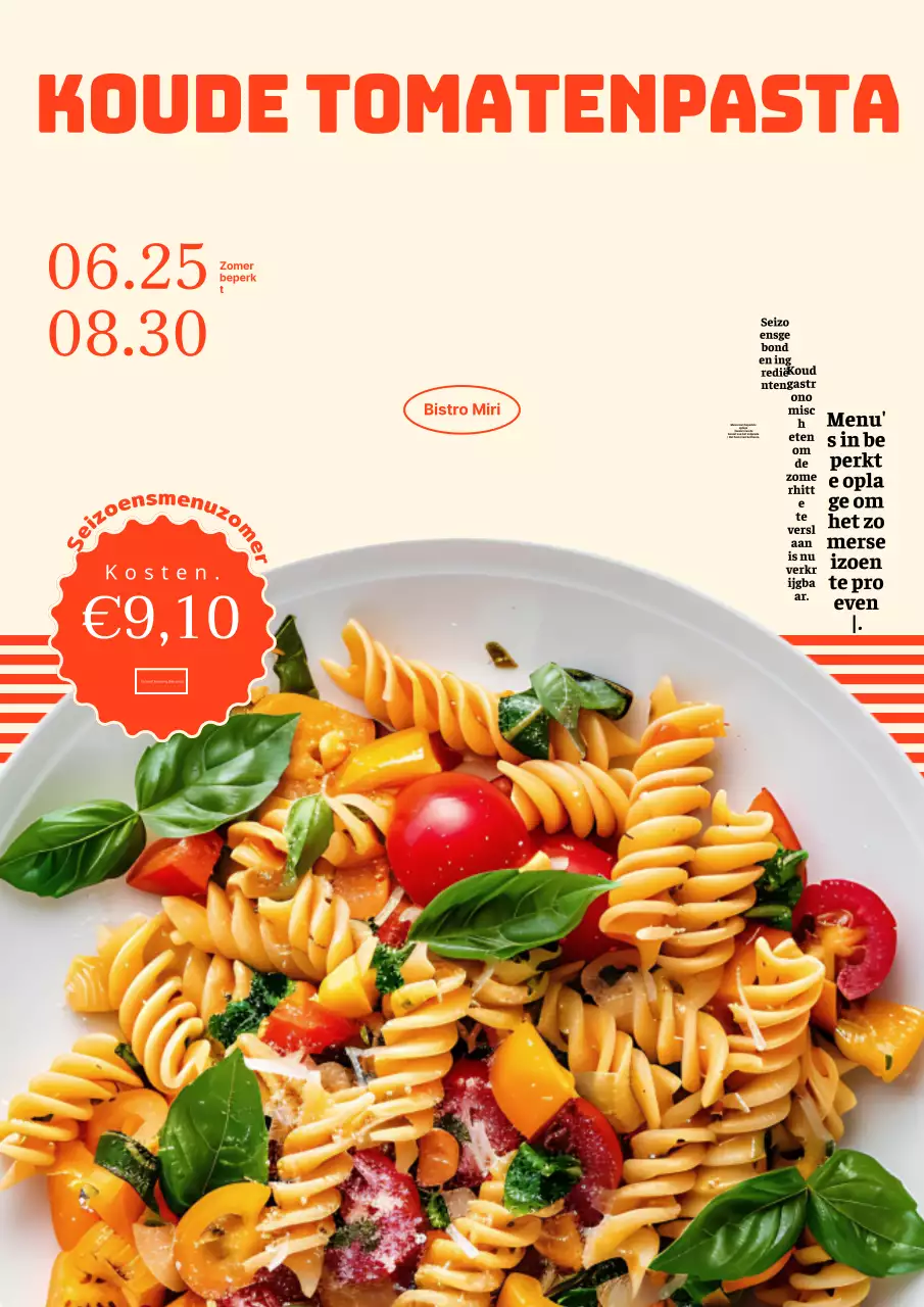 Een promotiefoto voor een zomermenu, met rode typografie en fotografie.