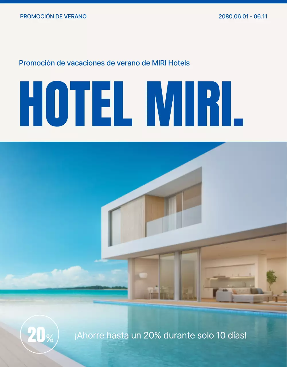 Promocione un sencillo hotel de temporada de verano en azul