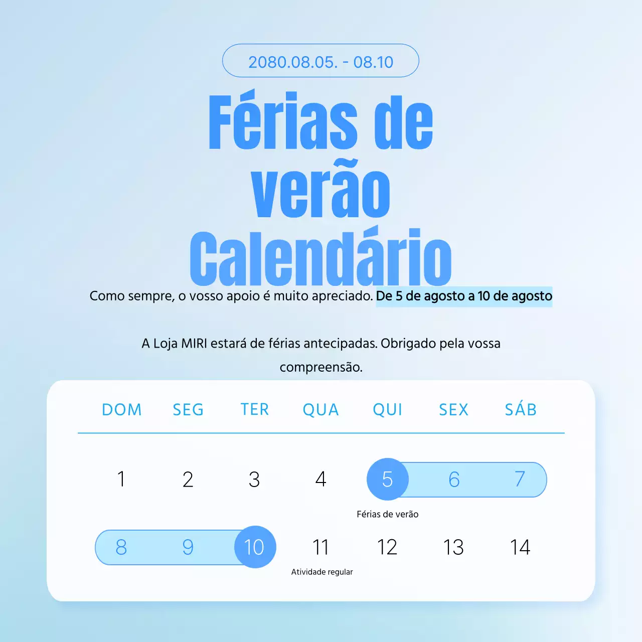 Um pop-up simples de férias de verão em azul claro e azul