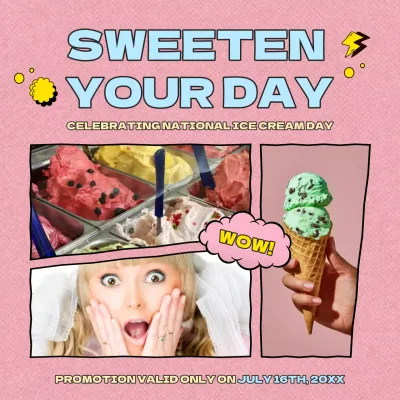 Pink Comic Ice Cream Promotion Social Media Post
