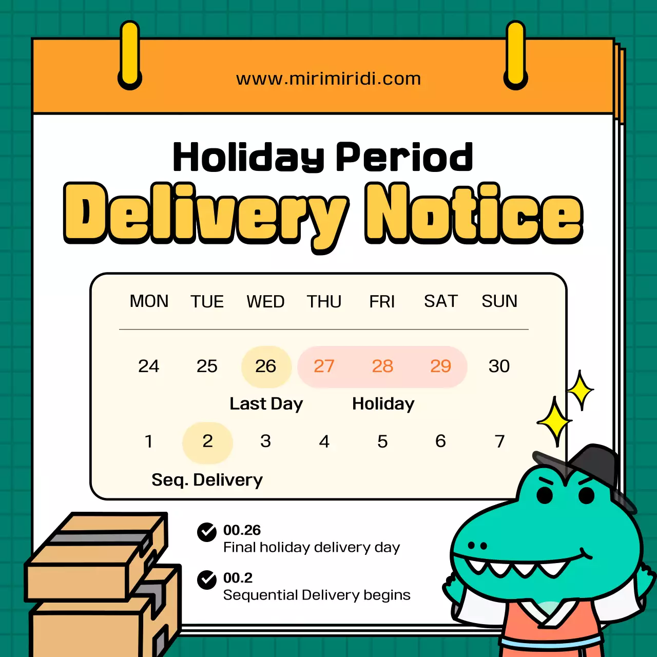 Green Cartoon Delivery Notice Social Media Post