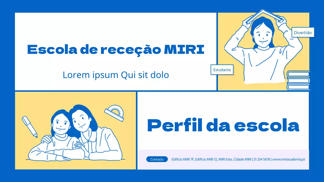 Um prospeto escolar amarelo e azul, muito giro