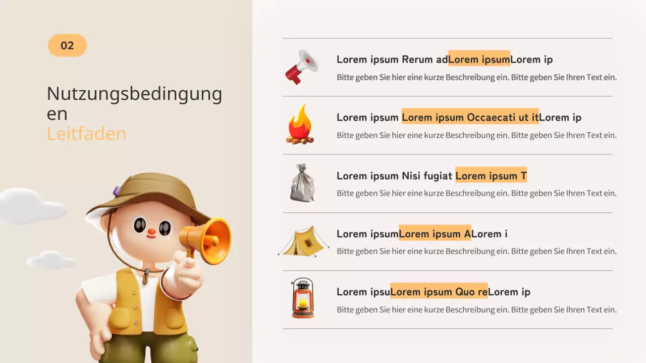 Ein Führer zum orange-beigen Sommercampingplatz