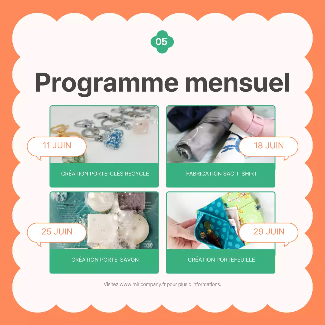 Créer des objets modernes et recyclés dans les tons orange et vert.