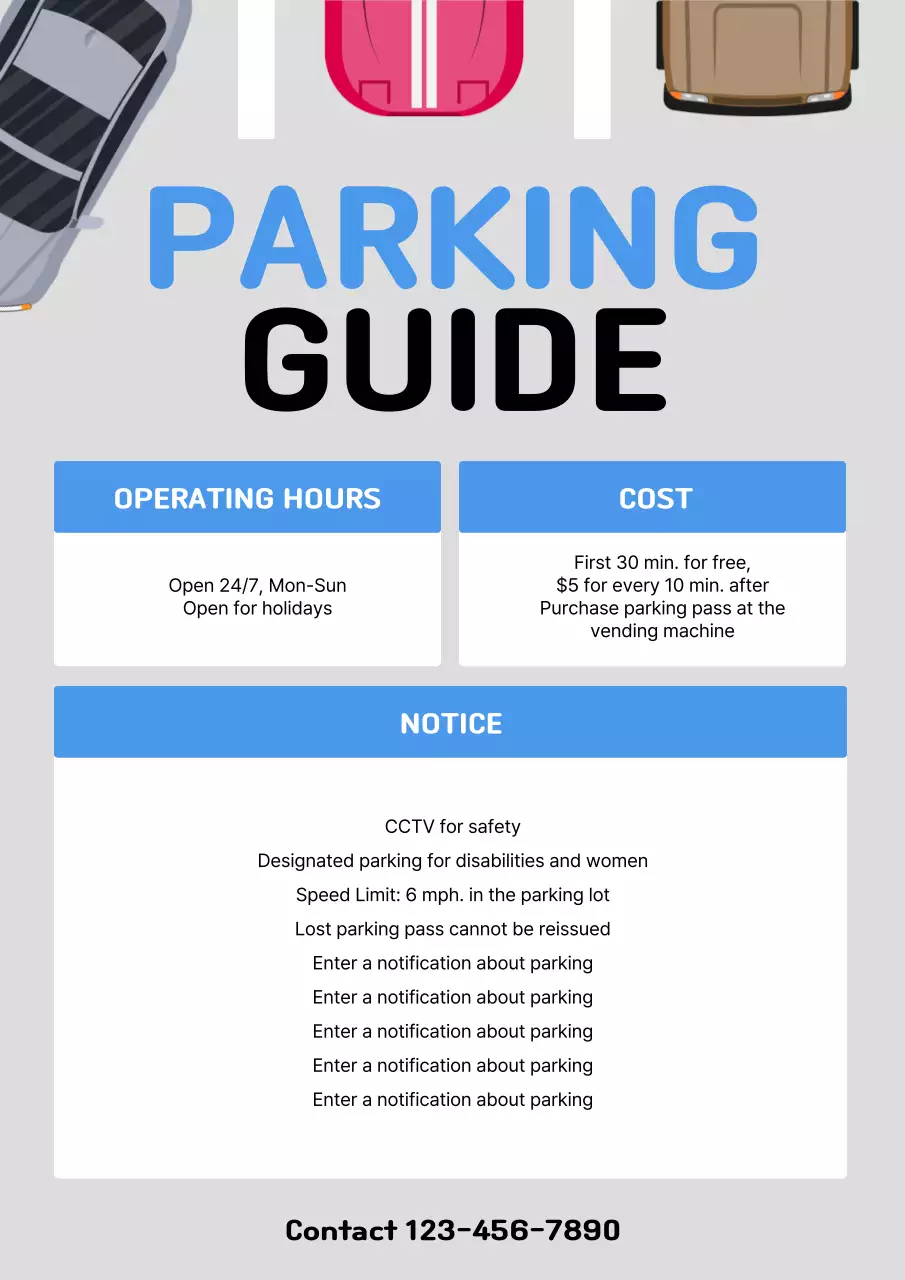 Blue Simple Parking Guide Poster