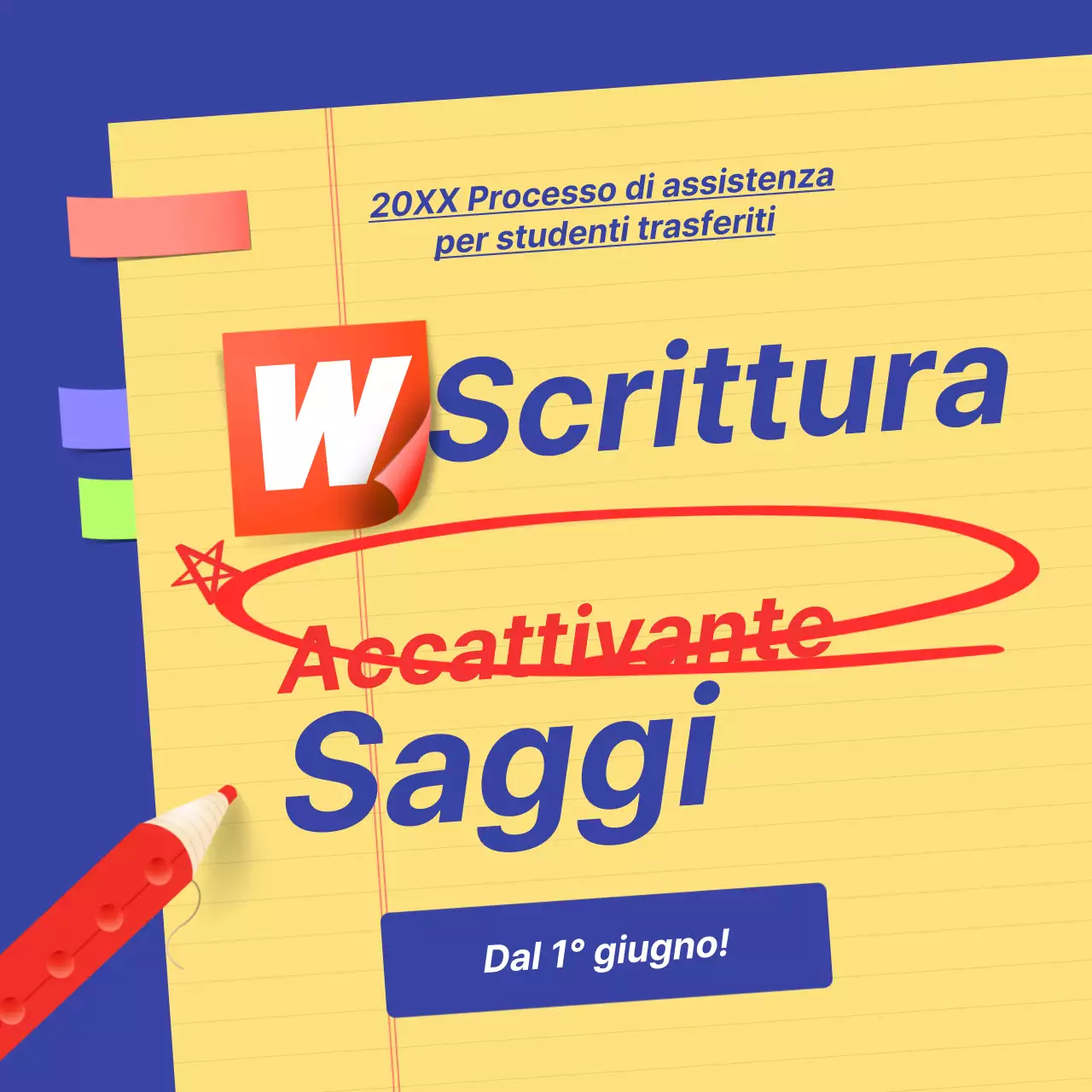 Promuovere il reclutamento delle classi a metà tempo con accenti gialli e blu navy.