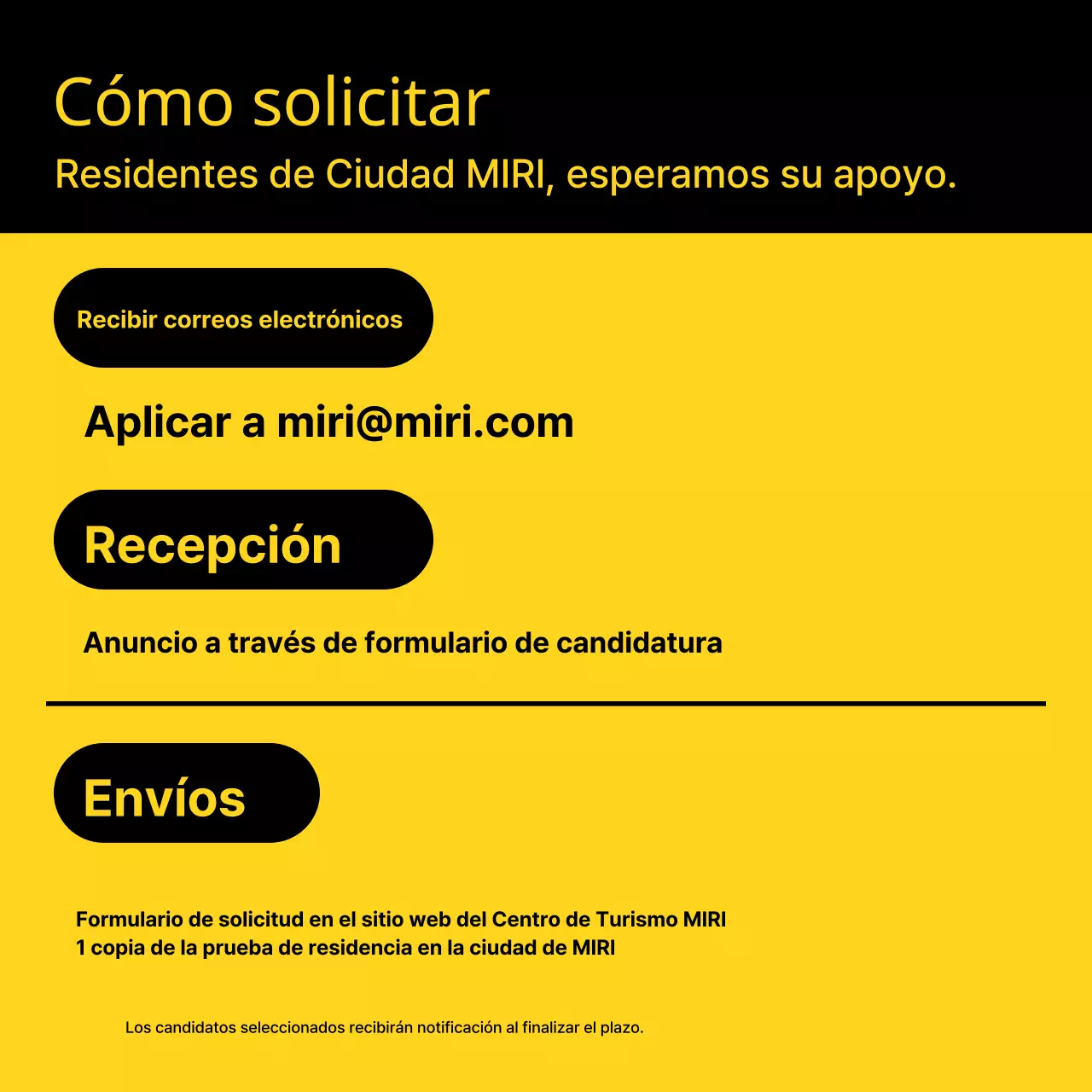 Anuncio de contratación de comentarista cultural minimalista en amarillo y negro