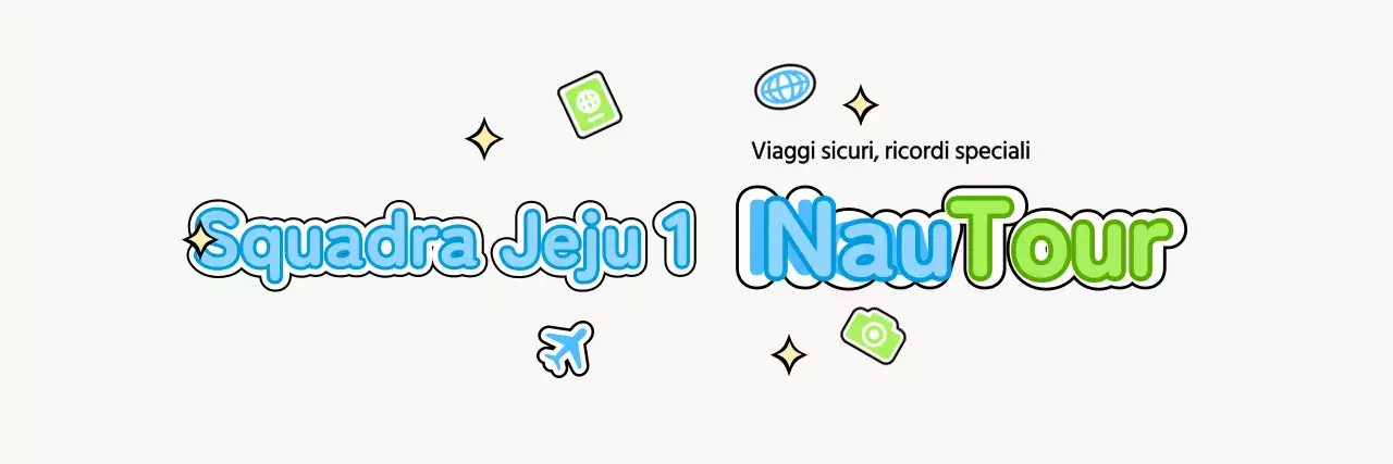 Disegnate una simpatica guida turistica con nuvole e icone diverse.