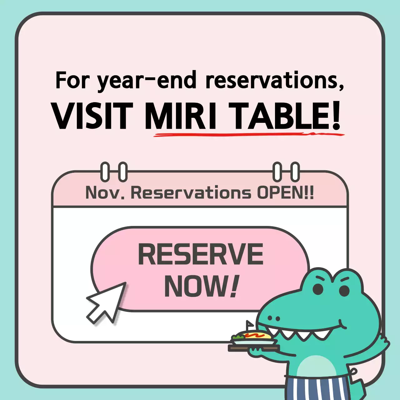 Pink Simple Reservation Announcement Social Media Post