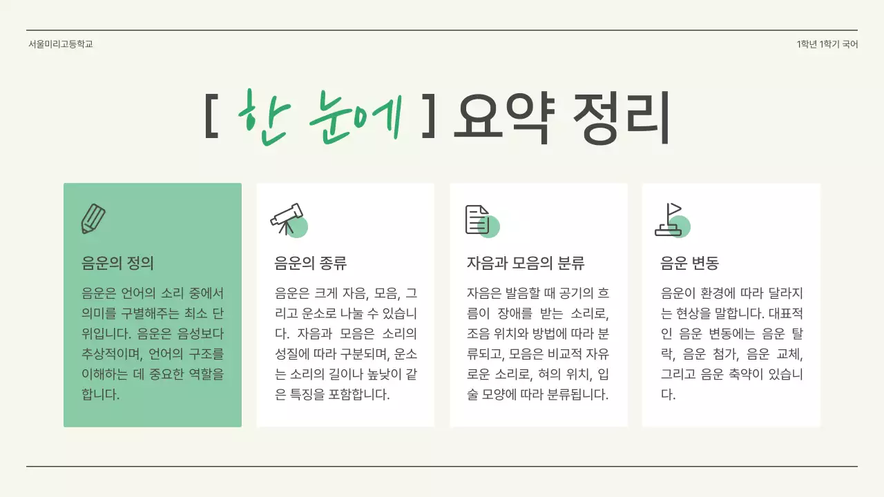 초록색과 아이보리의 심플한 고등학교 국어 수업자료