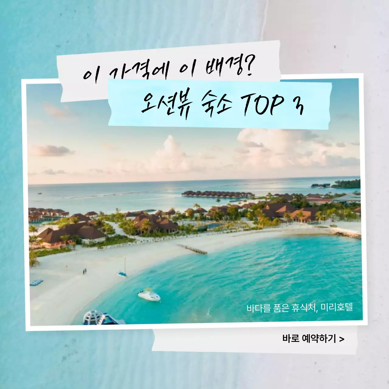 하늘색과 흰색의 트로피칼한 휴가 안내