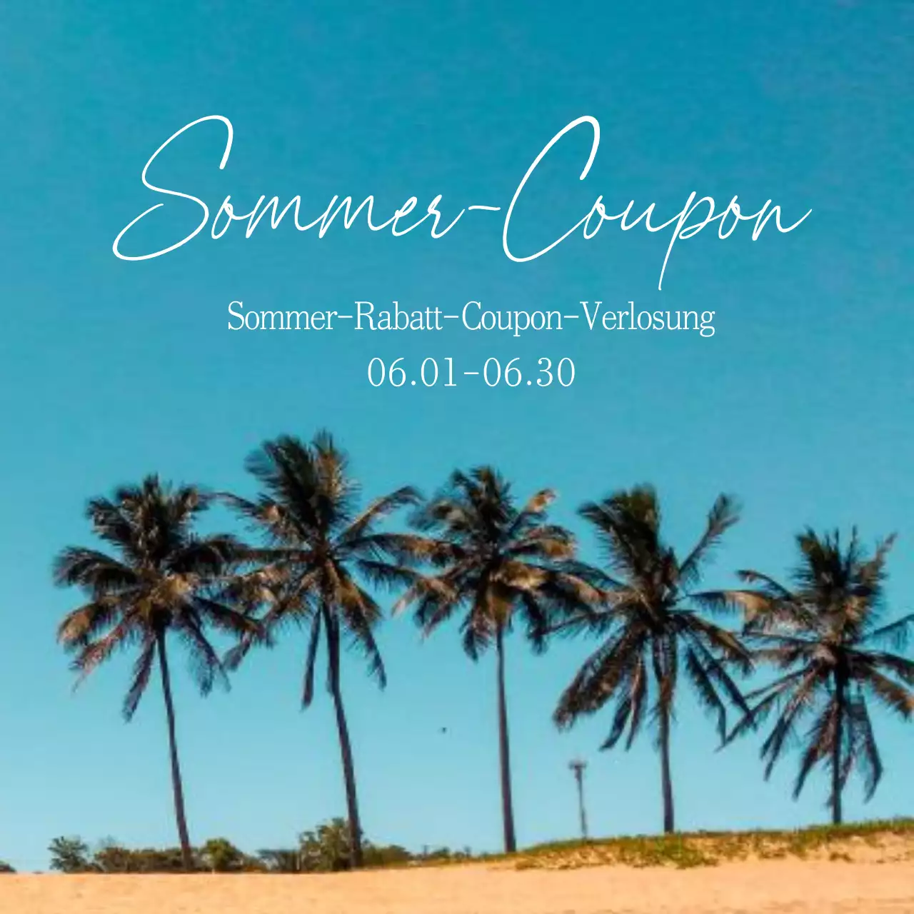 Eine schlichte, hellblaue und mintfarbene Sommergutschein-Werbung