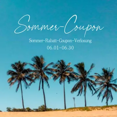 Eine schlichte, hellblaue und mintfarbene Sommergutschein-Werbung