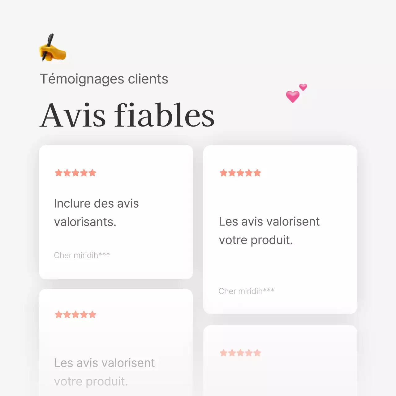 Une critique ou une publicité pour un magasin de mode avec un style emoji simple, blanc et gris.