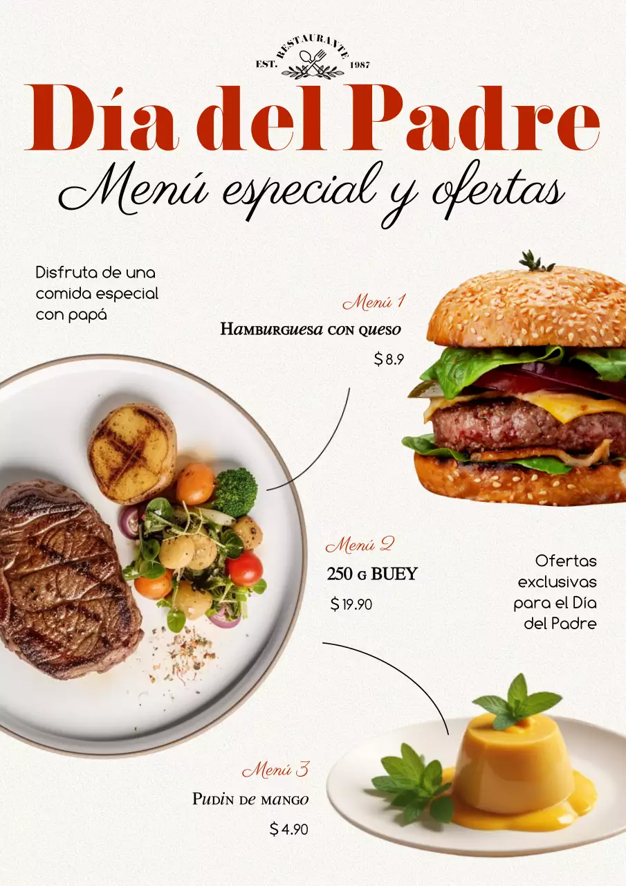 Anuncie una oferta especial para un restaurante moderno en rojo y negro.