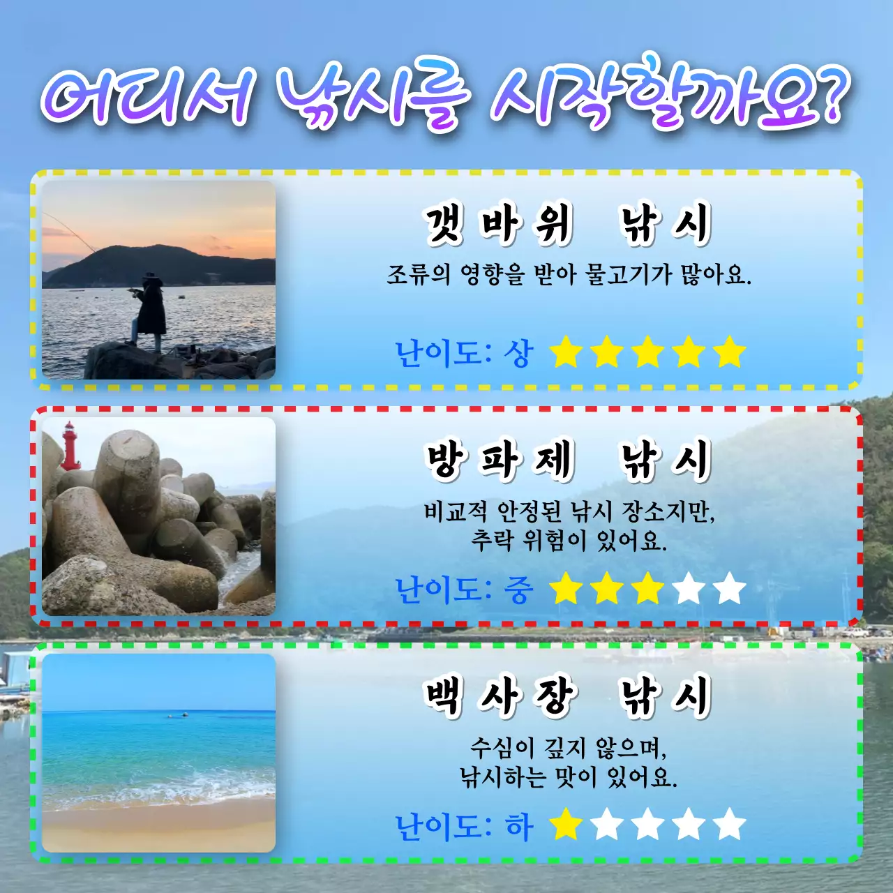 파랑과 무지개의 복고 바다 낚시 홍보