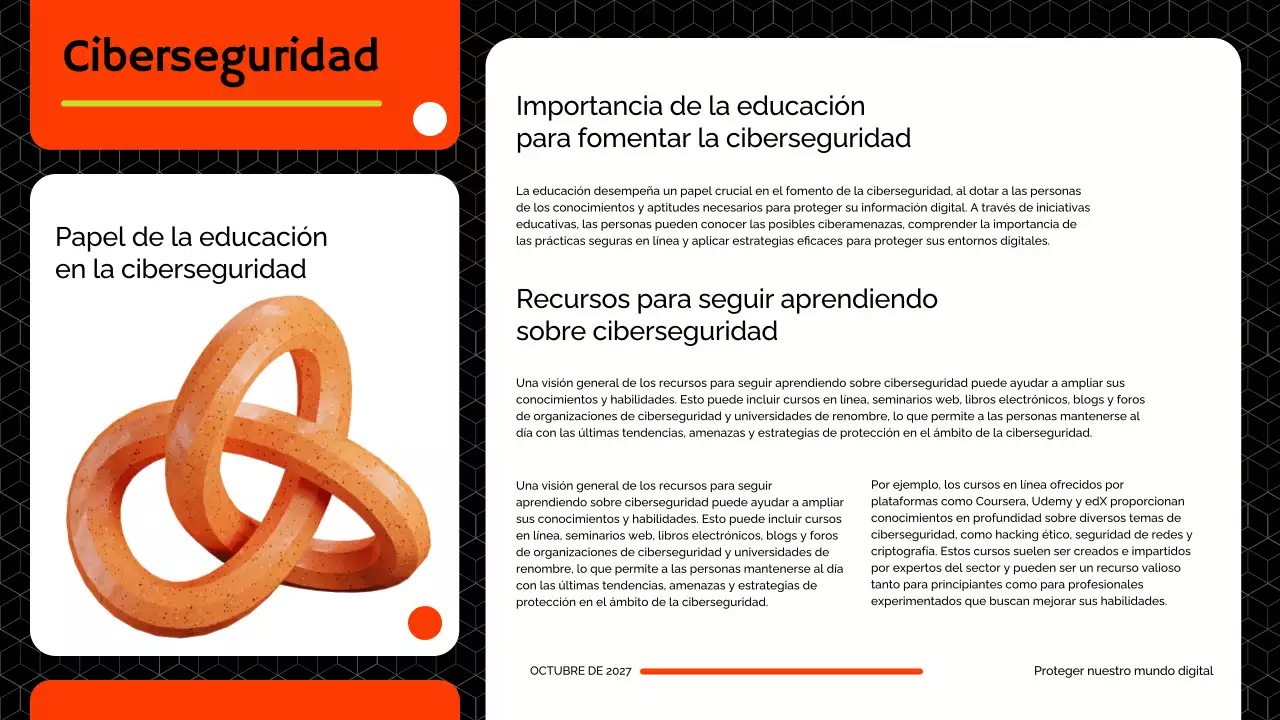 Material didáctico sobre ciberseguridad moderna en rojo y lima