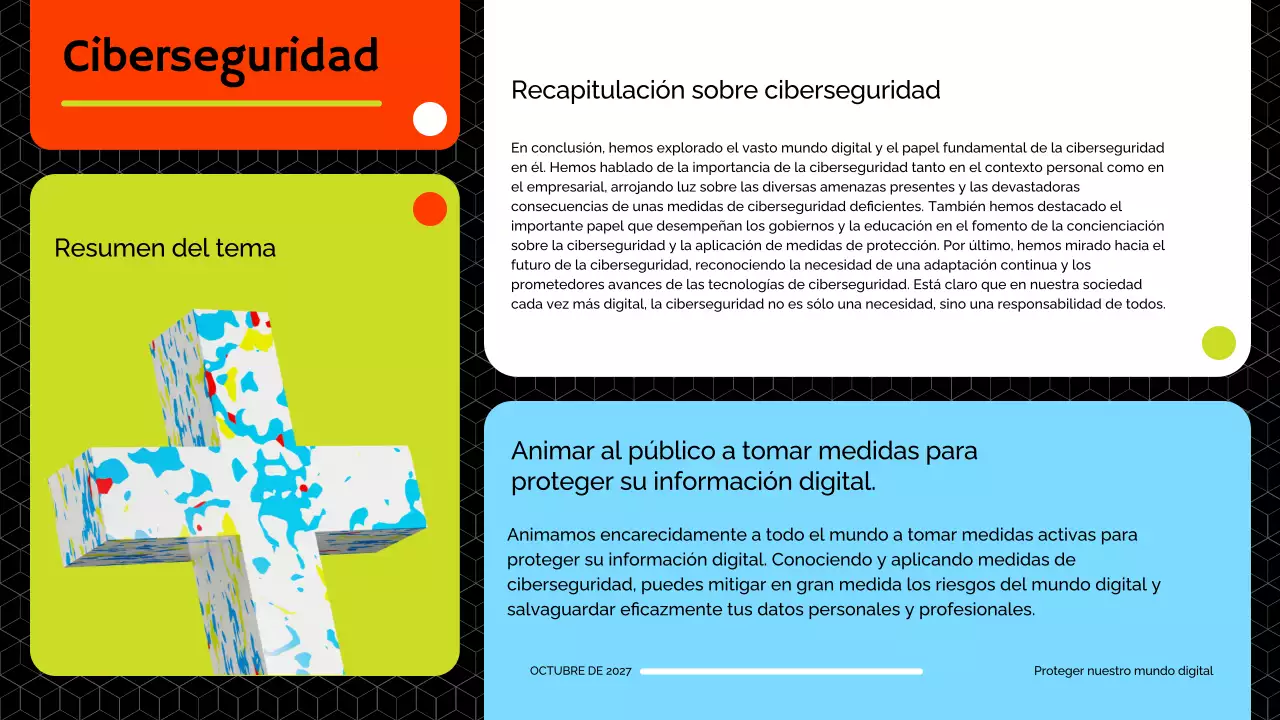 Material didáctico sobre ciberseguridad moderna en rojo y lima
